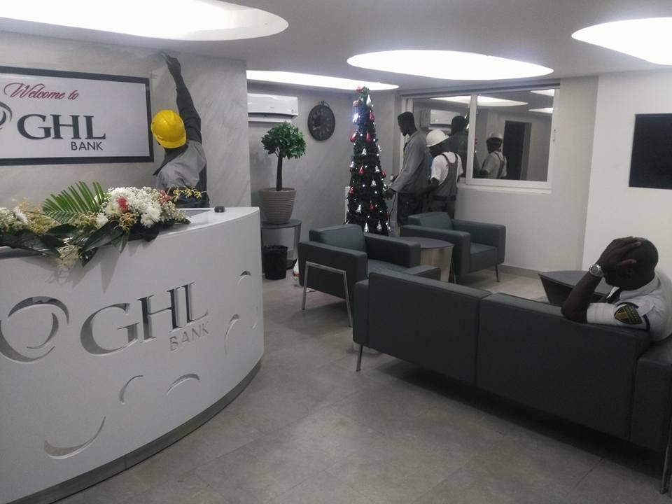 Finished GHL Bank reception interior by FreeCoat Decor Accra