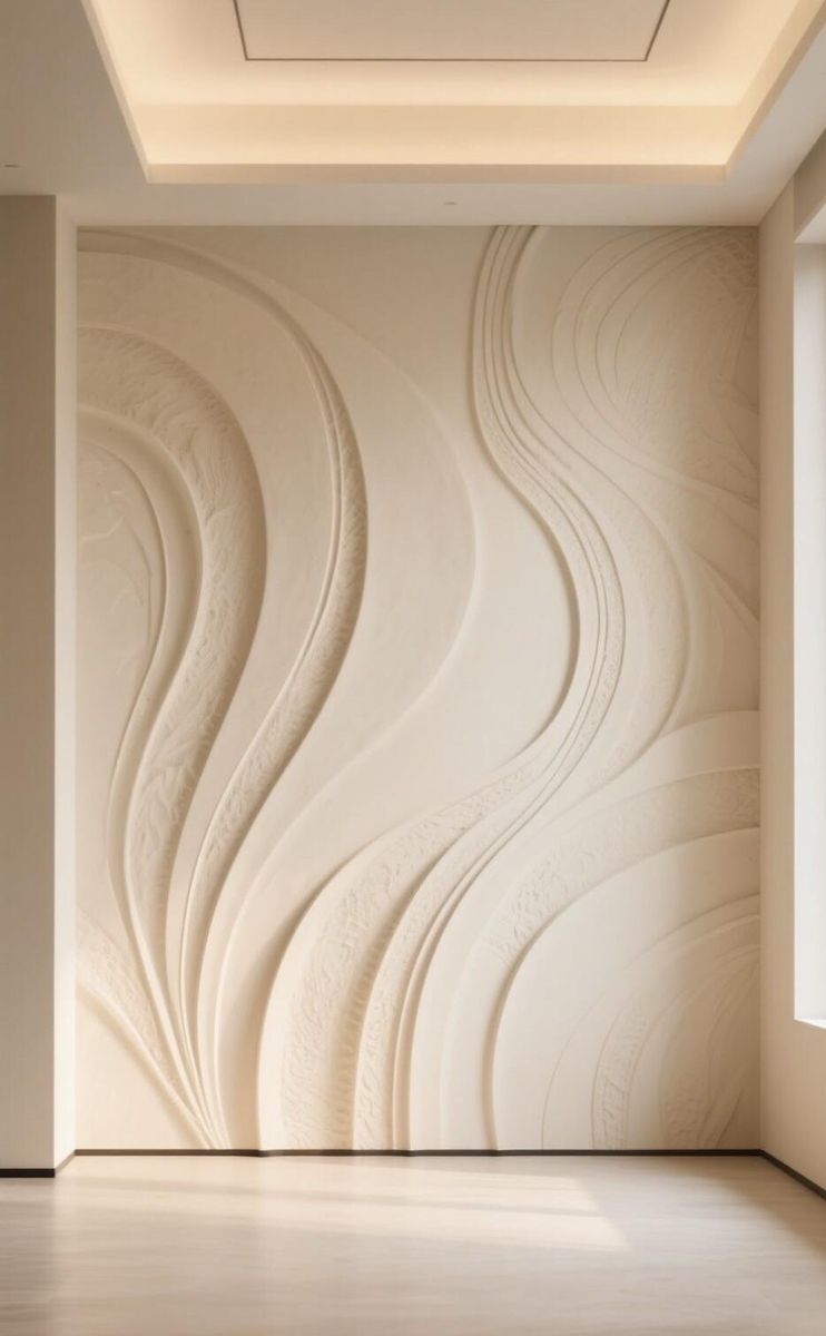 3D stucco wave pattern feature wall by FreeCoat Decor